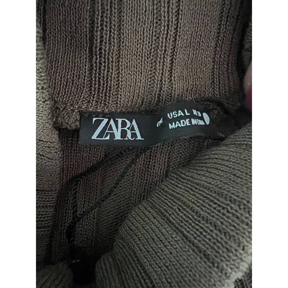 Zara Ribbed Sleeveless Knit Midi Dress Double High Slit Mink Brown Size L - Picture 3 of 5